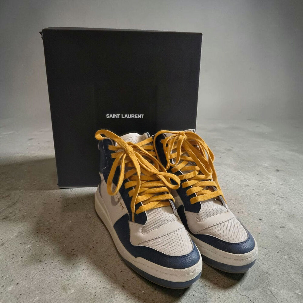 Saint Laurent SL/24 Mid-Top Leather Sneakers Off-White Navy EU 36.5 US 6.5 YSL